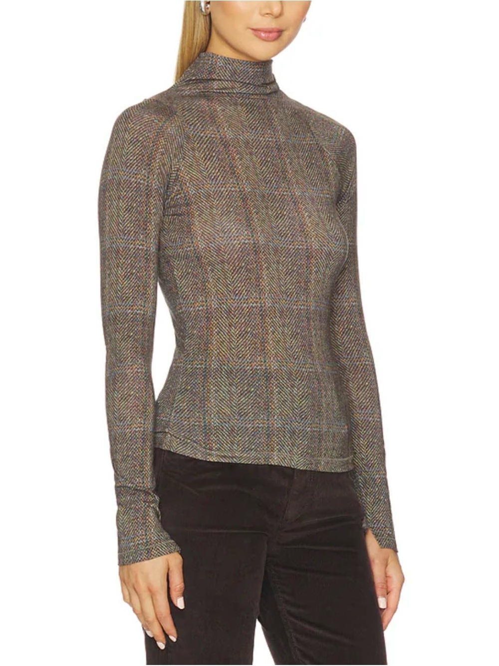 rag & bone  Shaw Paneled Turtleneck Tee, Size M, Color Brown/Multi